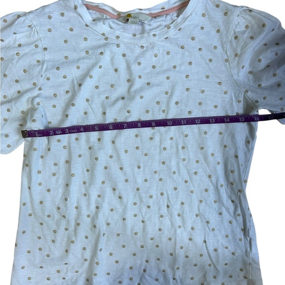 Boden Women’s White T Shirt with Gold Polka Dots Size 6 - Picture 3 of 5